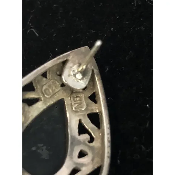 Vintage Sterling Silver And Black Onyx Teardrop Statement Earrings - Picture 4 of 6